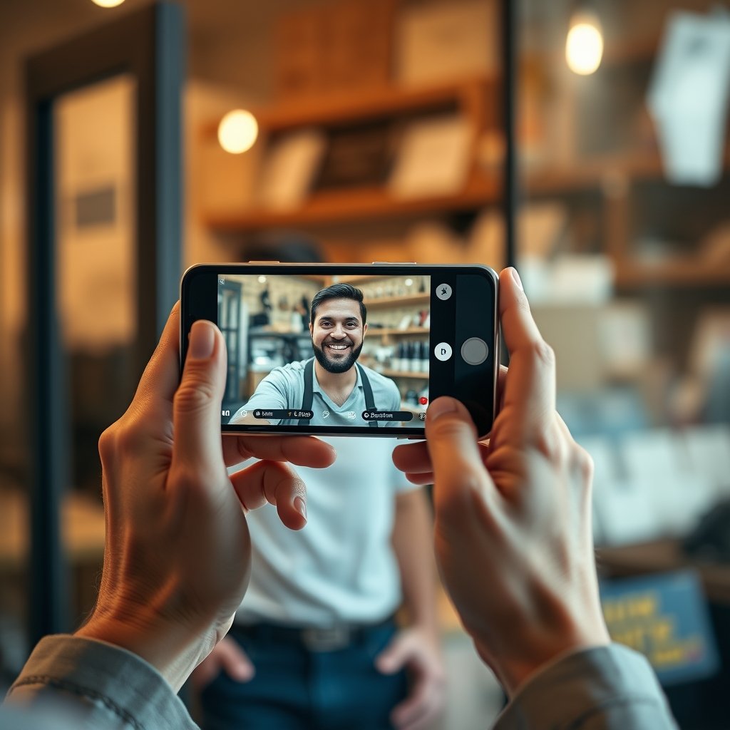 Customer recording a video testimonial